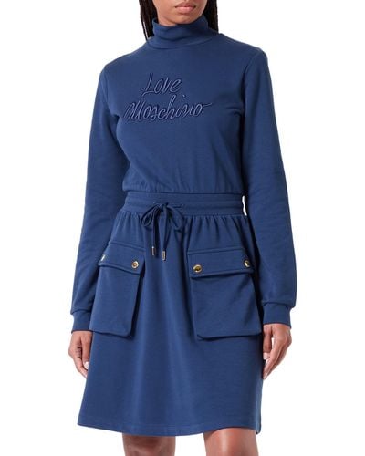 Love Moschino S Long-Sleeved 100% Cotton Fleece Dress - Blau