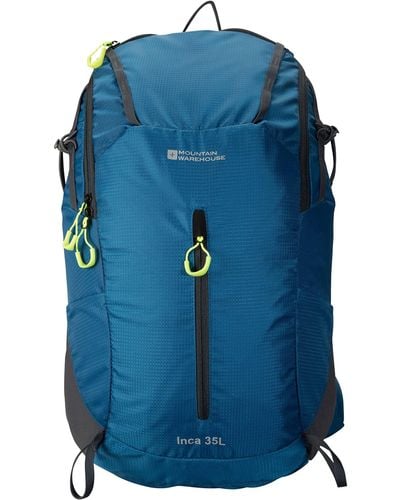Mountain Warehouse Grand sac à dos de 35 litres avec housse de pluie et de nombreuses poches en tissu Rip Stop - Bleu