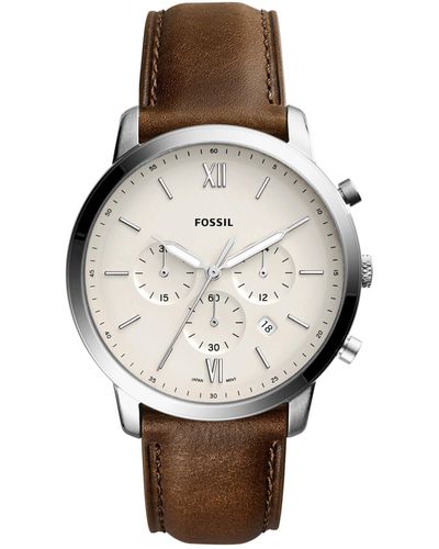 Fossil Chronographe Quartz Montre avec Bracelet en Cuir FS5380 - Métallisé