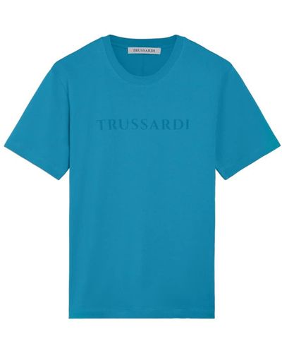 Trussardi Uomo T-Shirt Lettering Print Cotton Jersey 30/1 52T00724-1T005381 Turchese XXL - Blu