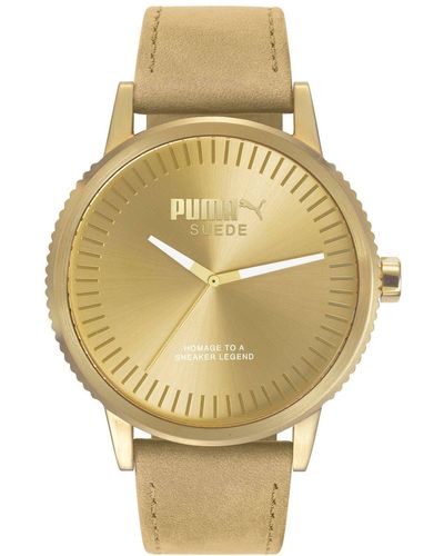 PUMA Erwachsene Analog Quarz Smart Watch Armbanduhr mit Leder Armband PU104101009 - Mettallic