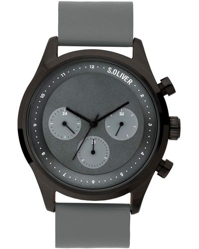 S.oliver Analog Quarz Uhr mit Leder Armband SO-3723-LM - Grau