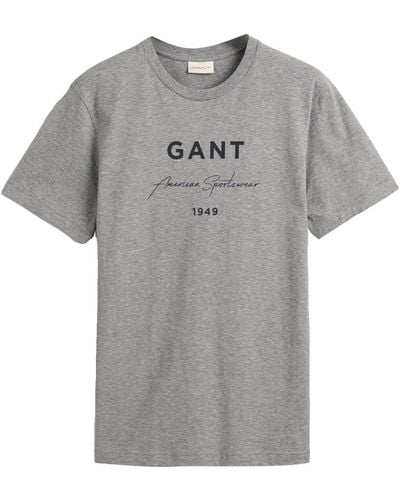 GANT Logo Script Printed Ss T-shirt - Grey