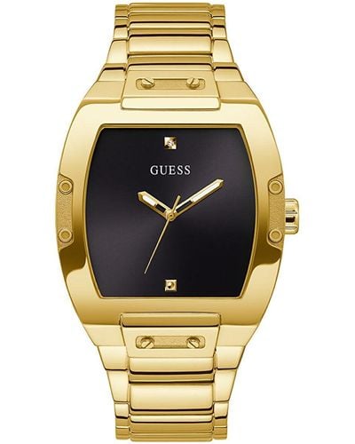 Guess Tone Dial With Gold-tone Polycarbonate Case & Flex Leather/silicone - Grey