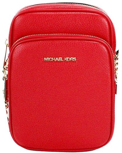 Michael Kors Jet Set Travel Signature Pvc Medium Logo Chain Crossbody Flight Bag - Red