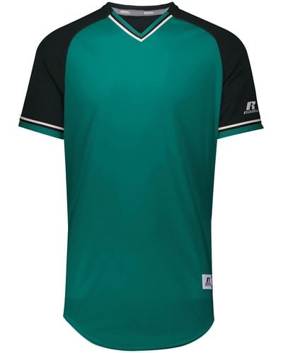 Russell Classic V-neck Baseball Jersey: Vintage Appeal - Green