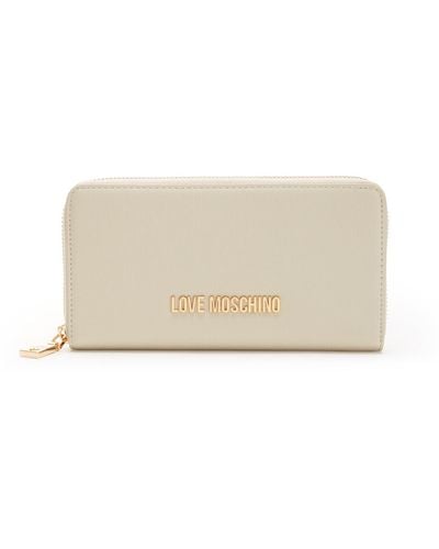 Love Moschino Ladies Ivory Lettering Gold Zip Around Uni Wallet - White
