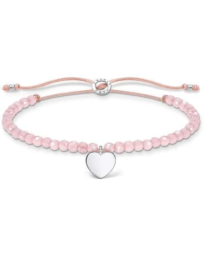 Thomas Sabo 925 Sterling Silver Pink Pearl Bracelet With Heart Of Length 13-20cm - Multicolour