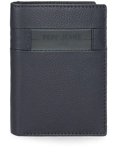 Pepe Jeans Checkbox Vertical Wallet With Purse Blue 8.5 X 10.5 X 1 Cm Leather
