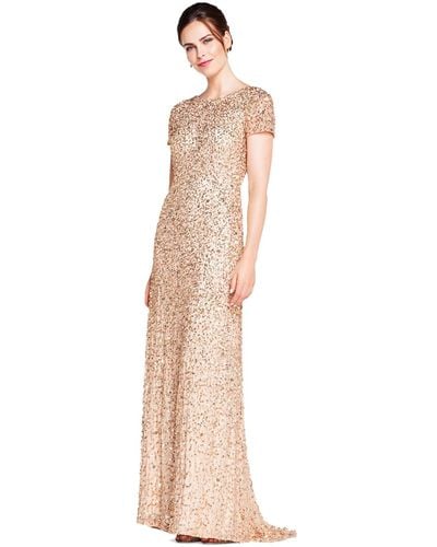 Adrianna Papell Short-sleeve All Over Sequin Gown - White
