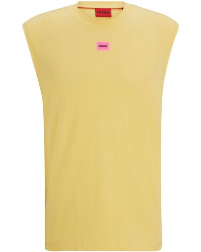 HUGO Sleeveless Cotton-jersey T-shirt With Logo Label - Yellow