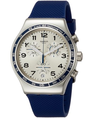 Swatch Analog Quarz Uhr mit Silikon Armband YVS439 - Mettallic
