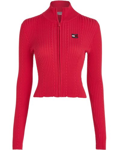 Tommy Hilfiger Tommy Jeans TJW Badge Zip Thru Cable Sweater - L - Rot