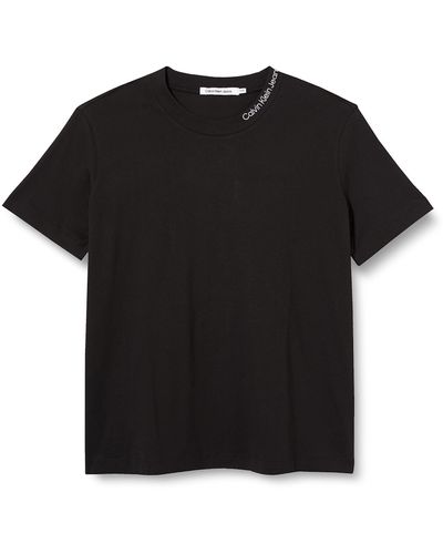 Calvin Klein T-Shirt Kurzarm Embroidered Neckline Rundhalsausschnitt - Schwarz