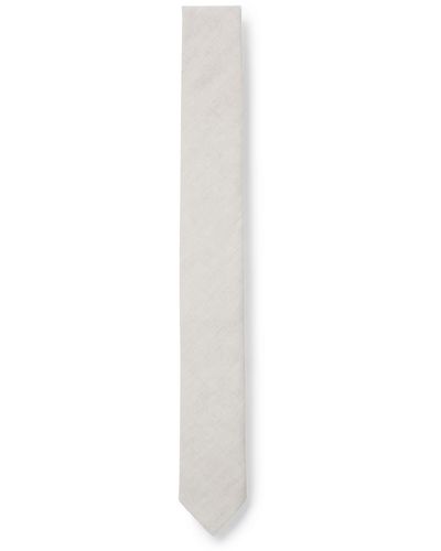 HUGO Jacquard-woven Tie In Cotton And Linen - White