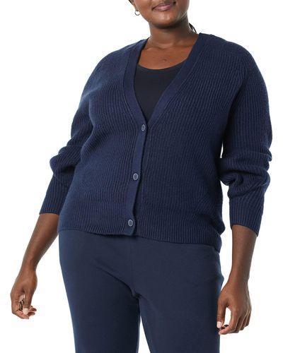 Amazon Essentials Ribbed Blouson Cardigan-discontinued Colours - Blue