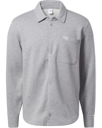 Reebok 's Classics Wardrobe Essentials Fleece Overshirt Hiking Shirt - Grey