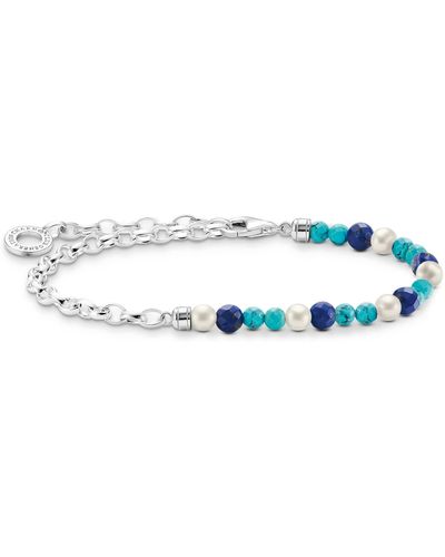 Thomas Sabo Charm-Armband mit blauen Beads und weißen Perlen 925 Sterlingsilber A2100-056-7