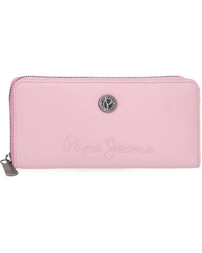 Pepe Jeans Corin Wallet With Card Holder Pink 19.5x10x2cm Polyester And Pu By Joumma Bags