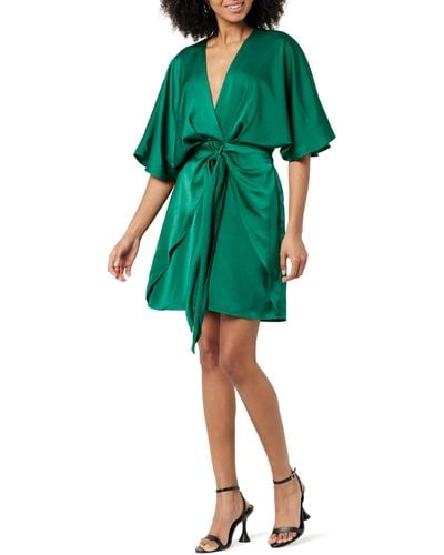 The Drop Estelle Deep V-neck Front Tie Mini Dress - Green