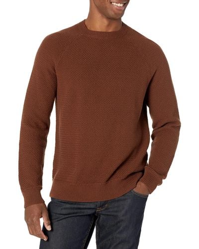 Amazon Essentials Oversized-fit Textured Cotton Crewneck Jumper - Brown