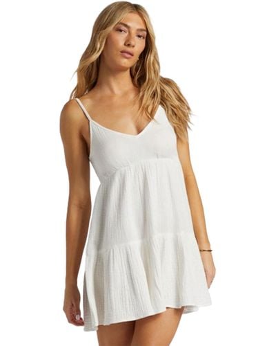 Billabong Wave Sleeveless Mini Dresses For Backless Adjustable Slip Sundress Party - White