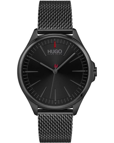 HUGO Analogue Quartz Watch For Men With Black Stainless Steel Mesh Bracelet - 1530204