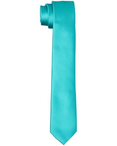 HIKARO Krawatte handgefertigt im Seidenlook 6 cm schmal - Türkis - Blau