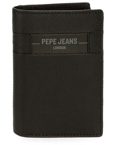 Pepe Jeans Checkbox Vertical Wallet With Purse Black 8.5 X 11.5 X 1 Cm Leather