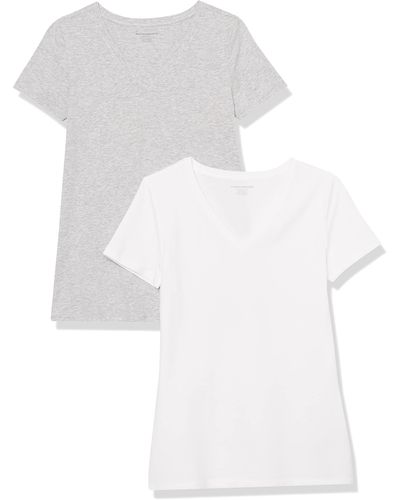 Amazon Essentials Camisetas de Cuello en v de ga Corta Mujer - Blanco