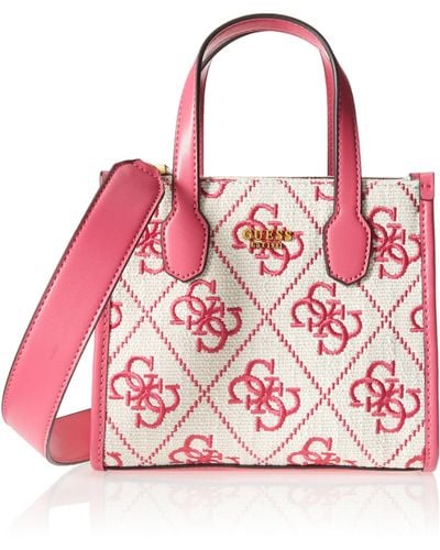 Guess Silvana Two Compartment Mini Tote Bag Magenta Logo - Rouge