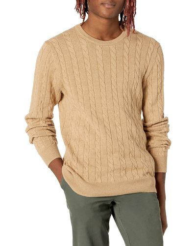Amazon Essentials Crewneck Cable Cotton Sweater - Natural