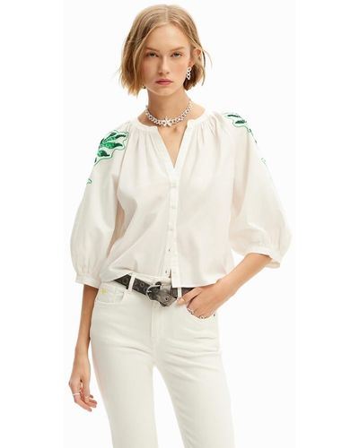 Desigual Decial Embroidered V-neck Blouse - White