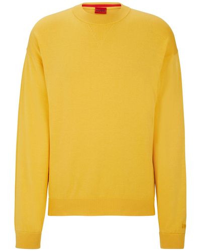 HUGO S Swart Embroidered-logo Sweatshirt In Organic Cotton Yellow