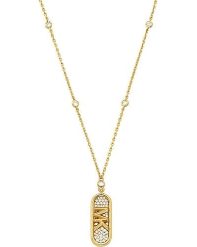 Michael Kors Premium Kors MK goldfarbene Pavé-Empire-Link-Anhänger-Halskette aus Sterlingsilber - Mettallic