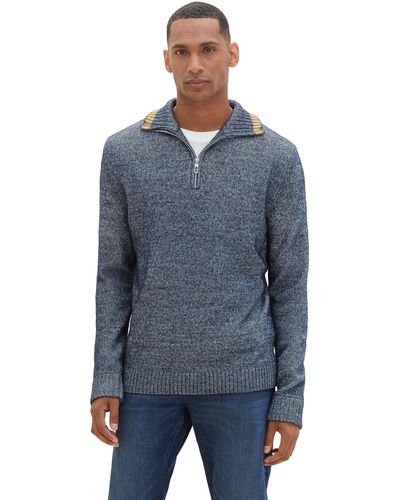Tom Tailor Cosy Troyer Pullover - Blau