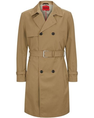 HUGO S Maluks2341 Water-repellent Trench Coat With Belted Closure - Natural