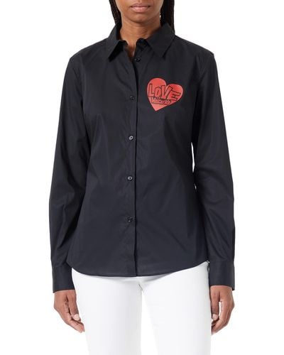 Love Moschino Slim Fit Long Sleeves With Red Heart Print. Shirt - Blau