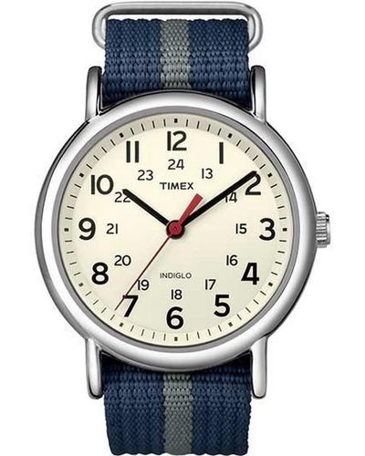 Timex T2n654 Weekender 38mm Blue/gray Stripe Nylon Slip-thru Strap Watch - Multicolor