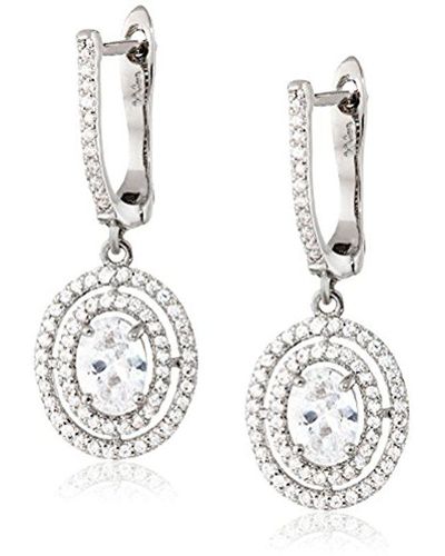 Nina Laati Oval Cubic Zirconia With Micro Pave Double Halo Drop Earrings - Multicolor