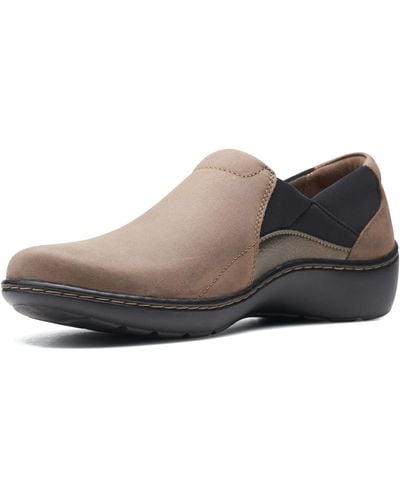 Clarks Cora Lilac Dark Taupe Leather/synthetic 8 C - Wide - Black