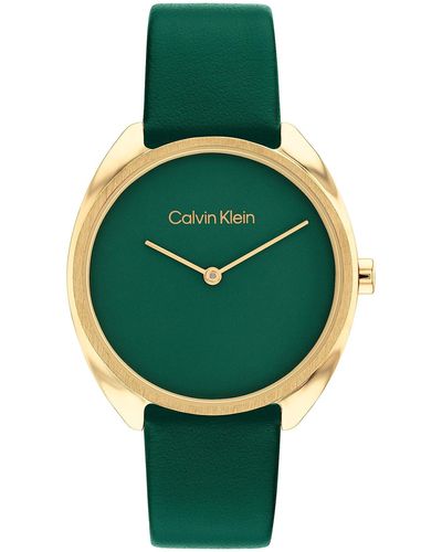 Calvin Klein Montre Analogique à Quartz pour femme avec Bracelet en cuir Vert - 25200273