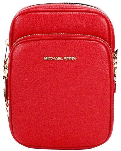 Michael Kors Jet Set Travel Medium Leder Crossbody Bag Bright Red - Rot