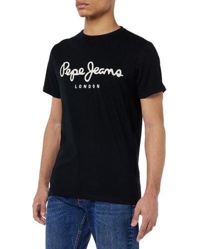Pepe Jeans PM501594 - Camiseta, con manga corta, con cuello redondo para hombre, 999_Noir, X-Small - Negro