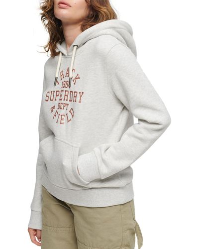 Superdry College Scripted Graphic Hood Glacier Grey Marl 14 Sweatshirt Voor - Grijs