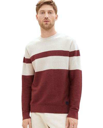 Tom Tailor 1038207 Colourblock Strick-Pullover aus Baumwolle - Rot