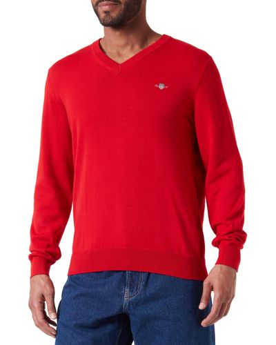 GANT Classic Cotton V-neck Jumper - Red