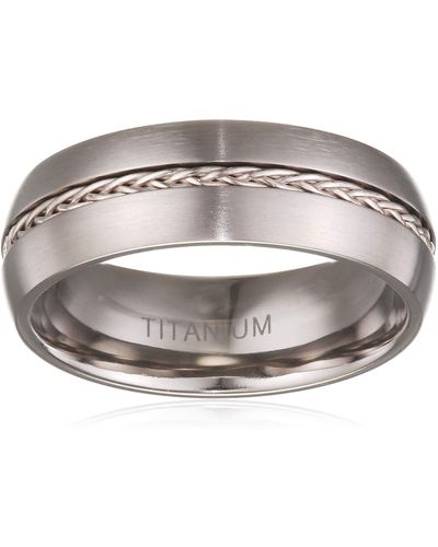 THEIA Ring Intarsie Court Matt Kette 8mm Titan und Silber - Mettallic
