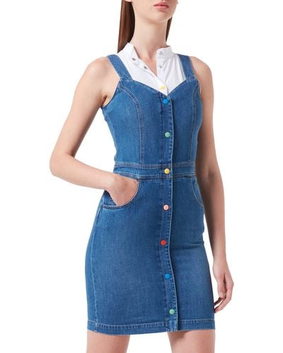 Love Moschino Dress Denim with Multicolor Snap Buttons Robe - Bleu