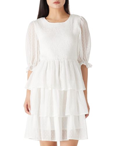 FIND Summer Elegant A-line Layered Ruffle Mini Dresses Casual - White